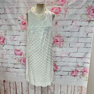 🔥5 for $25🔥 H&M Cowl Neck Hexagon Pattern Wool Satin Ivory Shift Dress Size 16